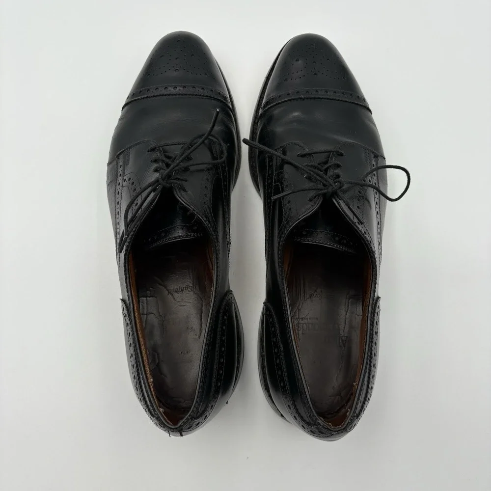 Allen Edmonds Sanford 10.5 D Black Leather Brogue Cap Toe Derby Dress Shoes